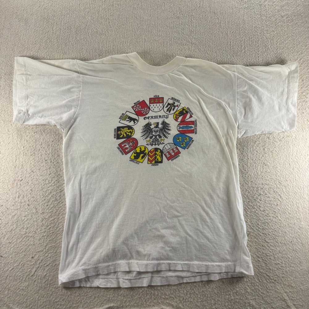 Unbranded Germany Souvenir T-Shirt Unisex XL White Vintage Graphic Crests